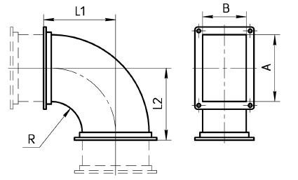 Отвод прямоугольного сечения радиусный 200x100-90-100  Рулон оц.(08ПС)0.50 [ш20у65/ш20у65]